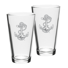 Load image into Gallery viewer, Navy Anchor Set of Two 16oz Classic Mixing Glasses*