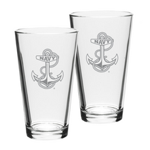 Load image into Gallery viewer, Navy Anchor Set of Two 16oz Classic Mixing Glasses