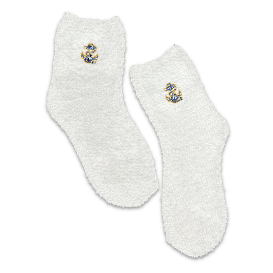 Navy Anchor Ladies Cozy Socks (White)