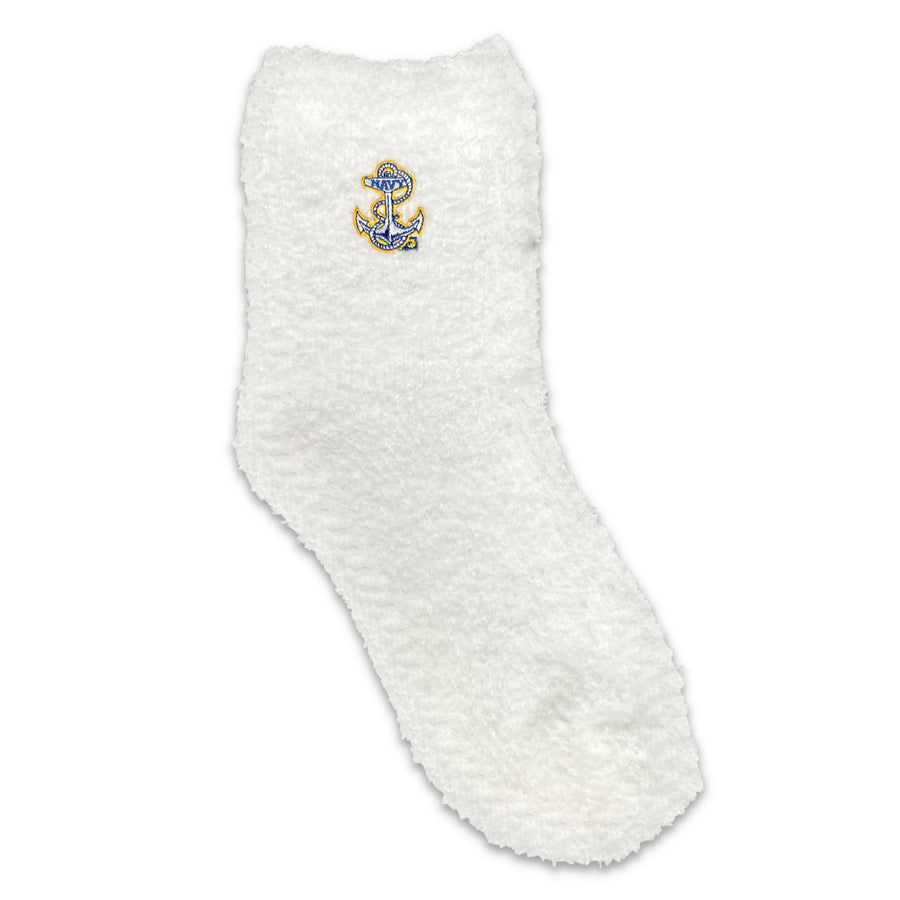 Navy Anchor Ladies Cozy Socks (White)