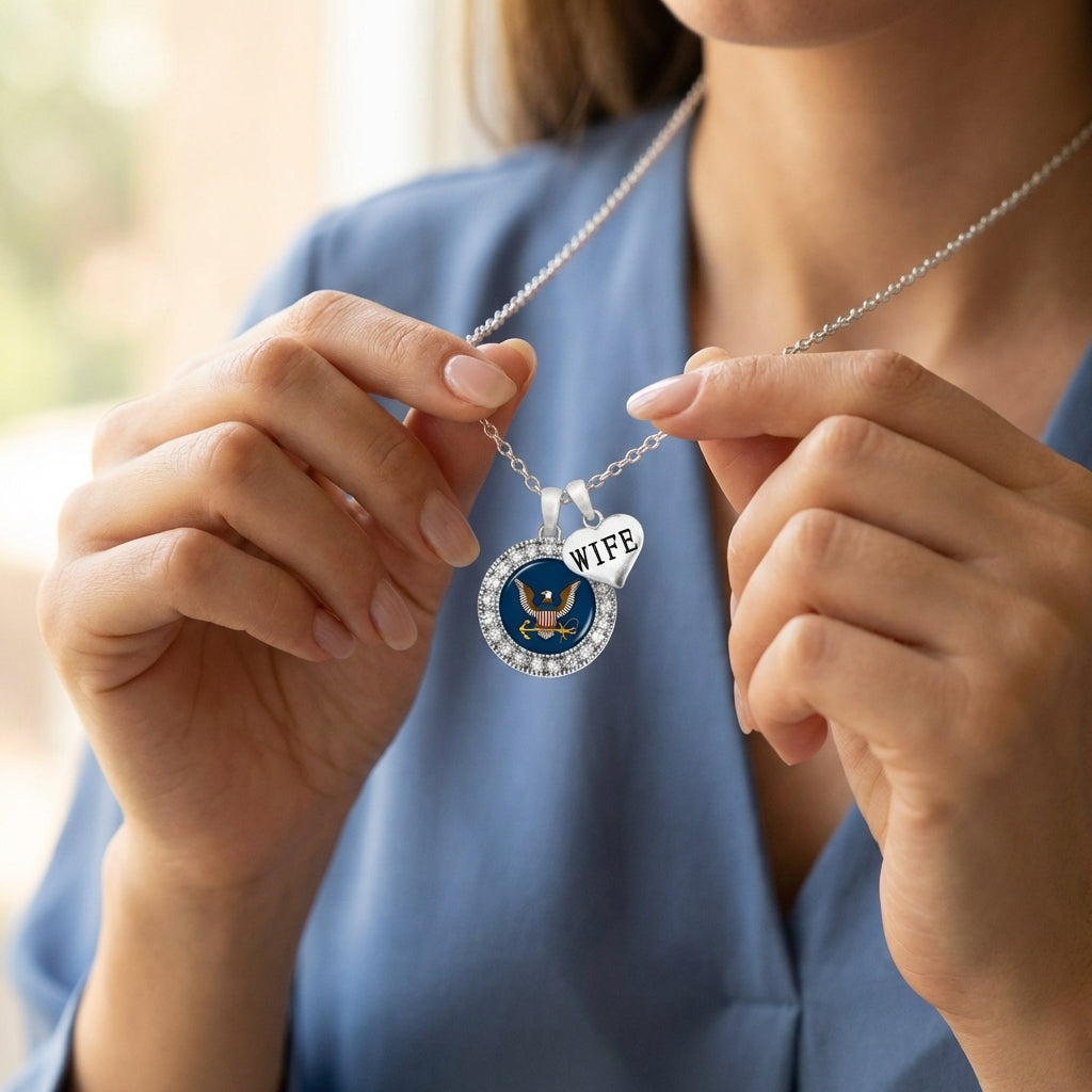 Navy Eagle Crystal Wife Necklace
