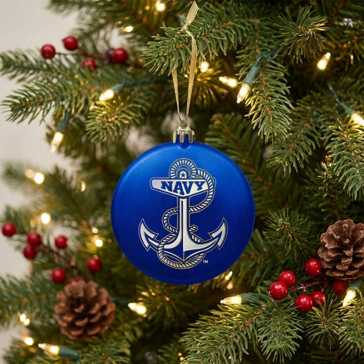 Navy Anchor 3" Satin Finish Flat Shatterproof Ornament (Blue)