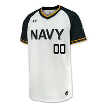 Load image into Gallery viewer, Navy Custom Under Armour Baseball Replica Jersey (White)