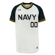 Load image into Gallery viewer, Navy Custom Under Armour Baseball Replica Jersey (White)