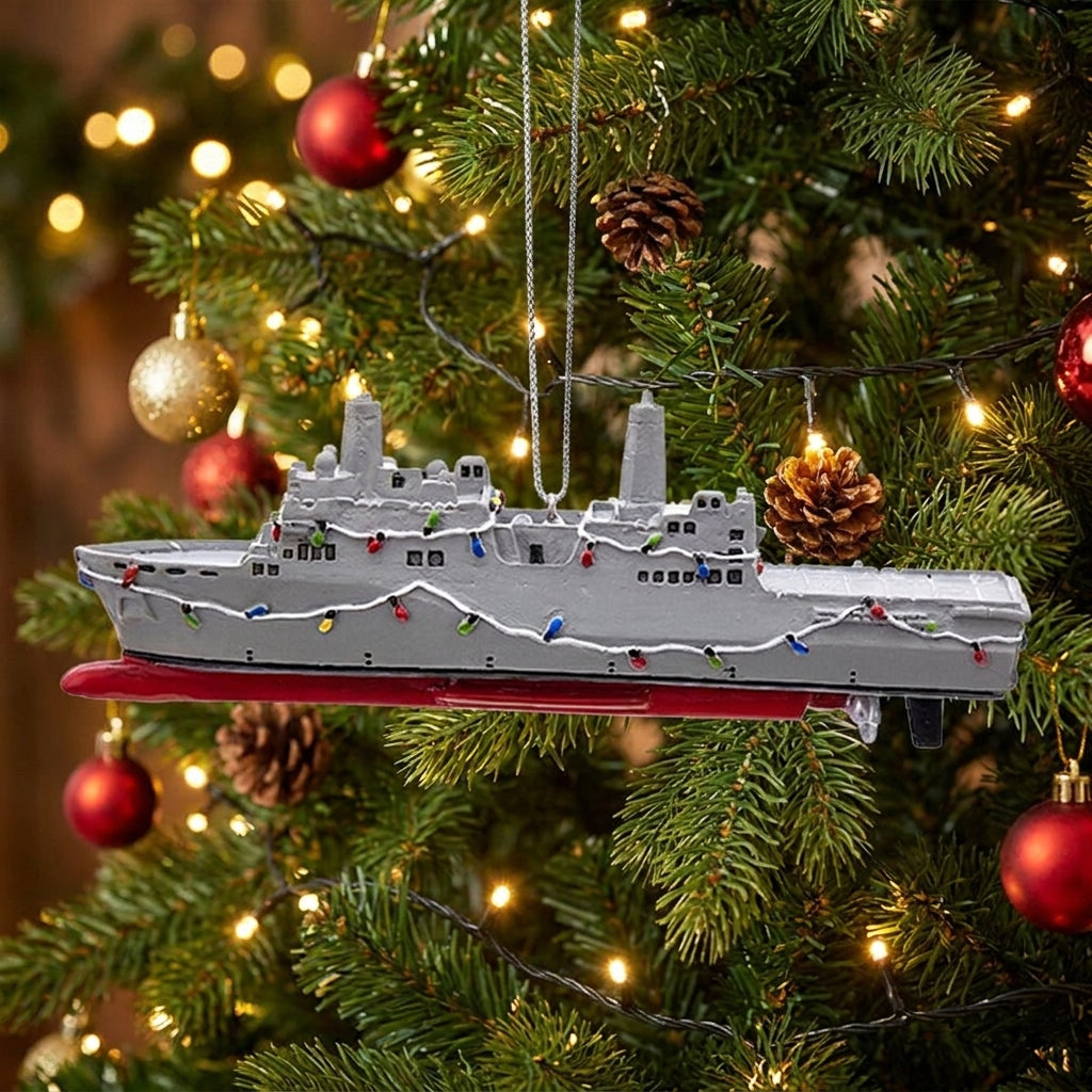 Navy Ship W/Christmas Lights Ornament
