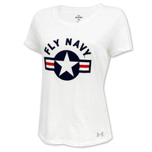 Load image into Gallery viewer, Navy Ladies Under Armour Fly Navy T-Shirt (White)