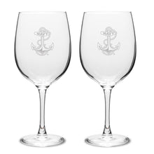 Load image into Gallery viewer, Navy Anchor Set of Two 19oz Wine Glasses with Stem*