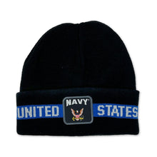 Load image into Gallery viewer, Navy Jacquard Stripe Beanie