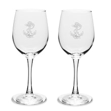Load image into Gallery viewer, Navy Anchor Set of Two 12oz Wine Glasses with Stem*