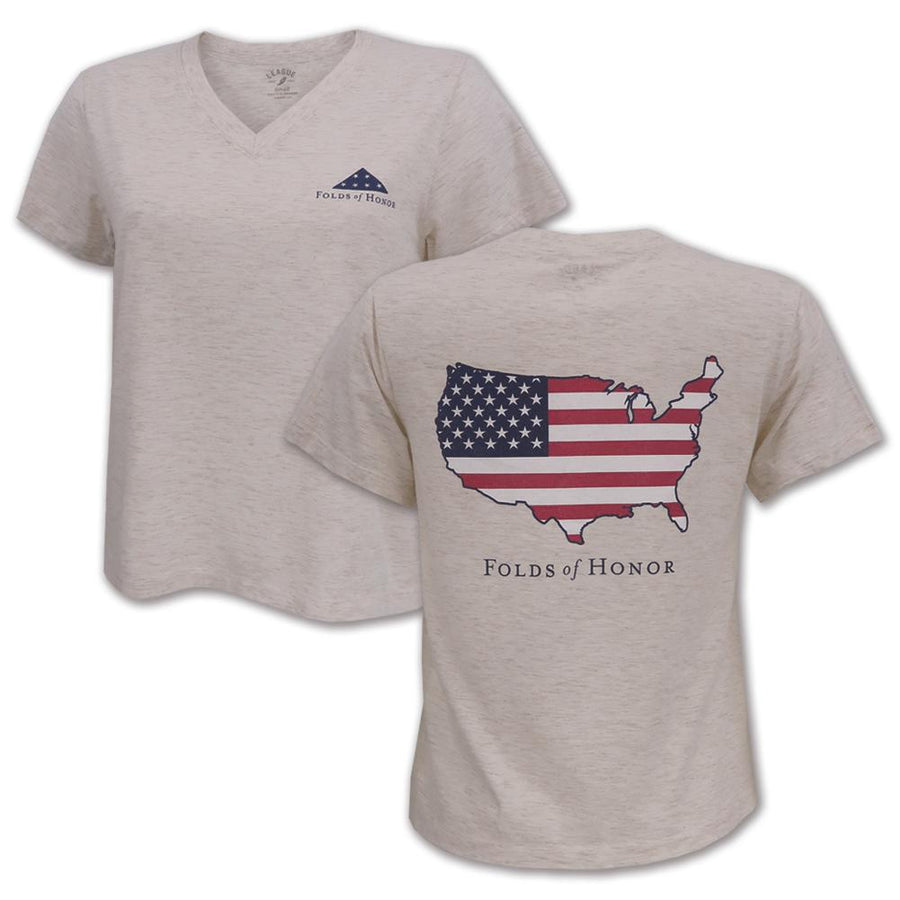 Folds of Honor Ladies USA Flag Intramural V-Neck T-Shirt (Heather Linen)