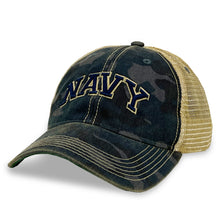 Load image into Gallery viewer, Navy Arch Old Favorite Trucker Hat (Navy Field Camo)