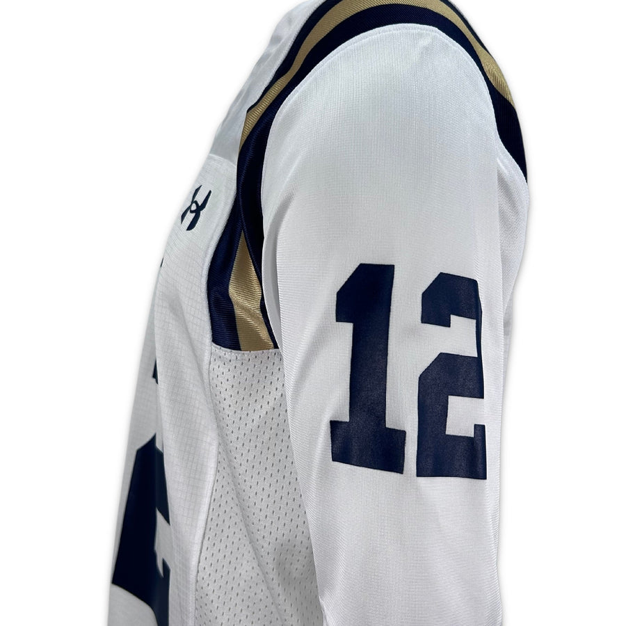 Navy Under Armour Sideline Replica #12 Football Jersey (White)