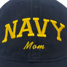 Load image into Gallery viewer, Navy Mom Relaxed Twill Hat (Navy/Gold)