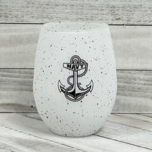 Load image into Gallery viewer, Navy Anchor 15oz Speckled Stemless Wine Glass (White)