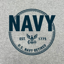 Load image into Gallery viewer, Navy Retired Left Chest Long Sleeve T-Shirt