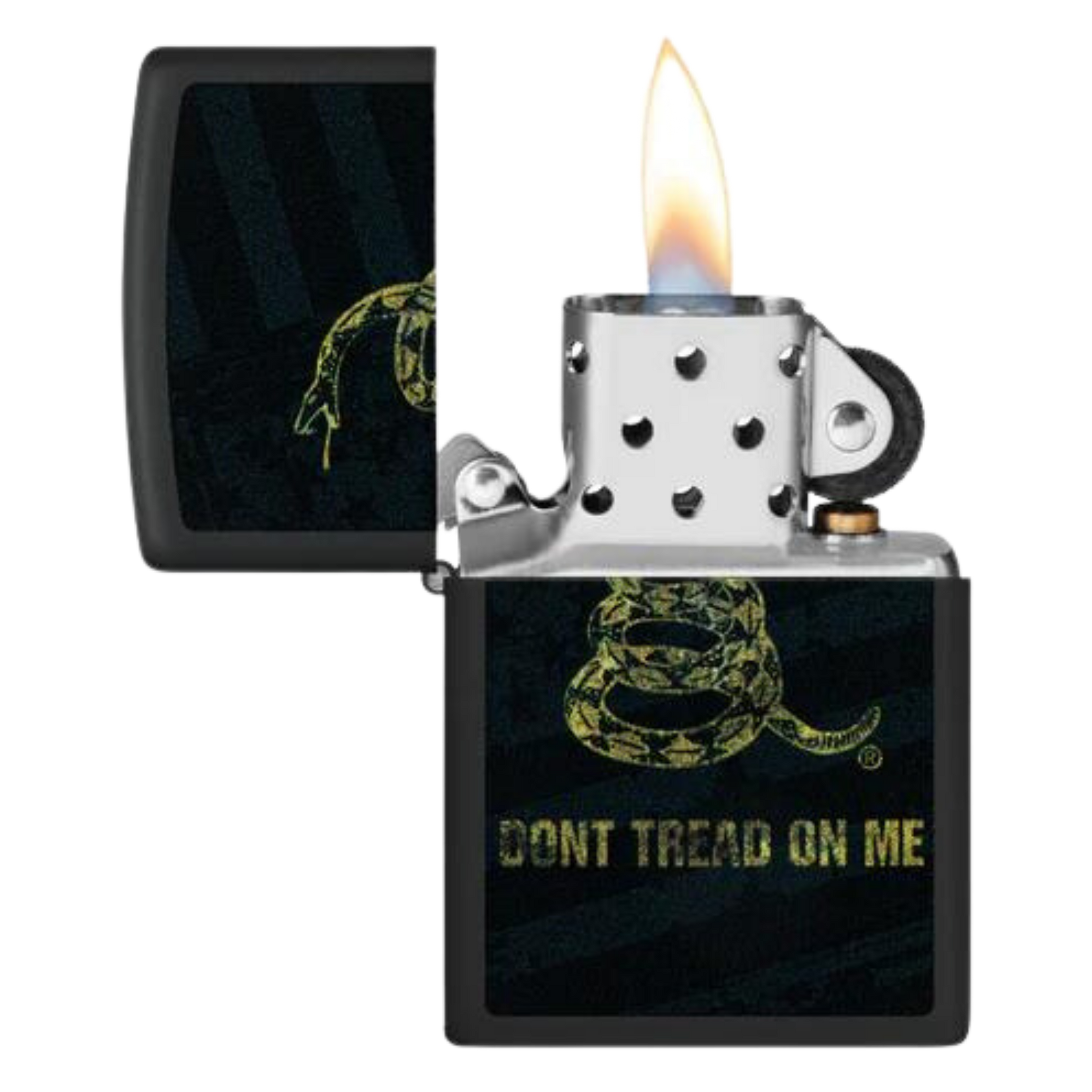 udbrud Normalt lyserød Don't Tread On Me Black Matte Zippo