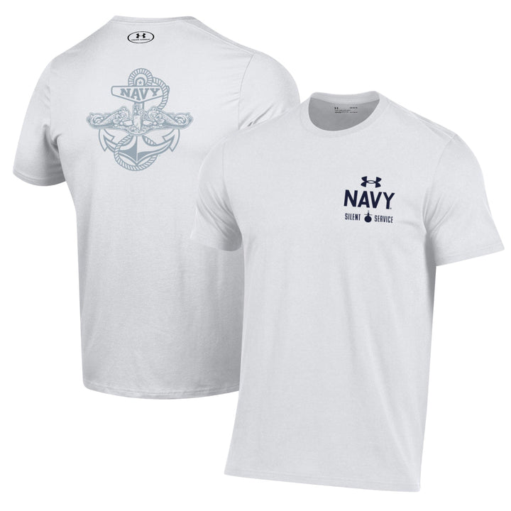 Navy Under Armour Anchor Silent Service Performance Cotton T-Shirt (White)