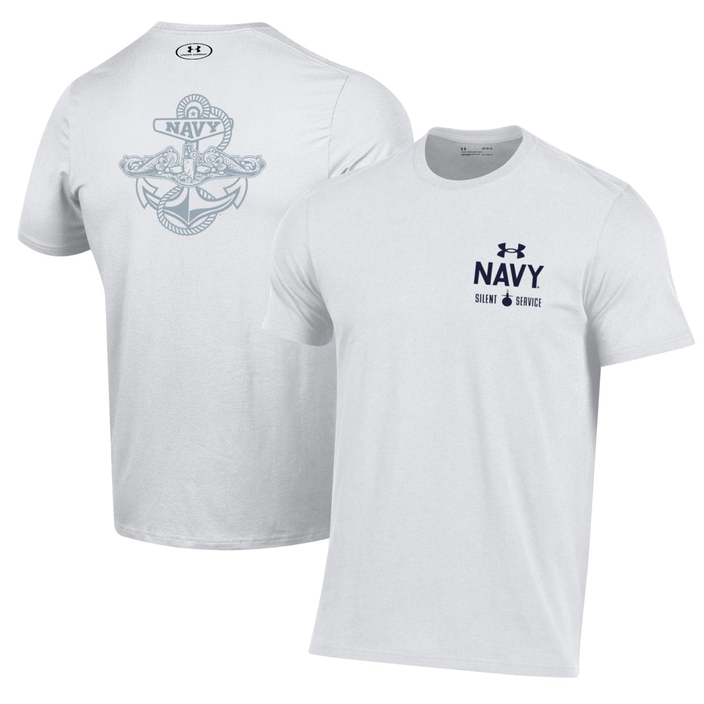 Navy Under Armour Anchor Silent Service Performance Cotton T-Shirt (White)