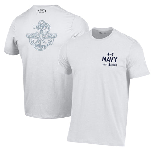 Navy Under Armour Anchor Silent Service Performance Cotton T-Shirt (White)