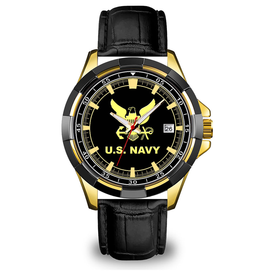 Navy Premium Leather Strap Watch