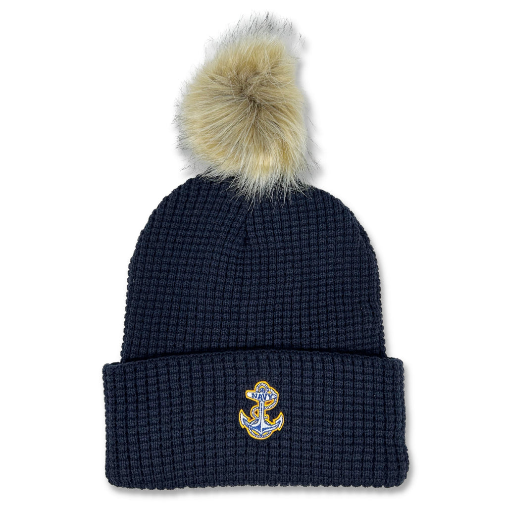 Navy Anchor Ladies Belgian Waffle Knit (Navy)