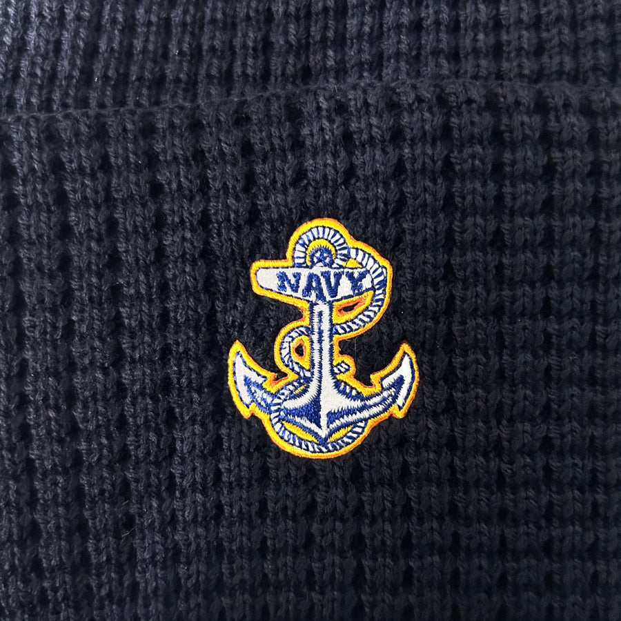 Navy Anchor Ladies Belgian Waffle Knit (Navy)