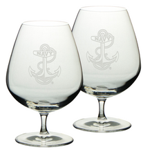 Load image into Gallery viewer, Navy Anchor Set of Two 21oz Brandy Snifter Glasses*
