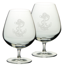 Load image into Gallery viewer, Navy Anchor Set of Two 21oz Brandy Snifter Glasses