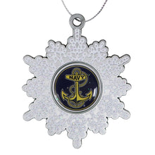 Load image into Gallery viewer, Navy Anchor White Glitter Pewter Snowflake Ornament (2.5&quot;)
