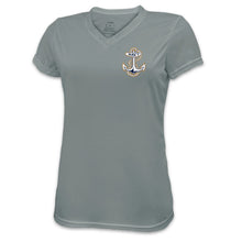 Load image into Gallery viewer, Navy Ladies Anchor Left Chest Performance T-Shirt