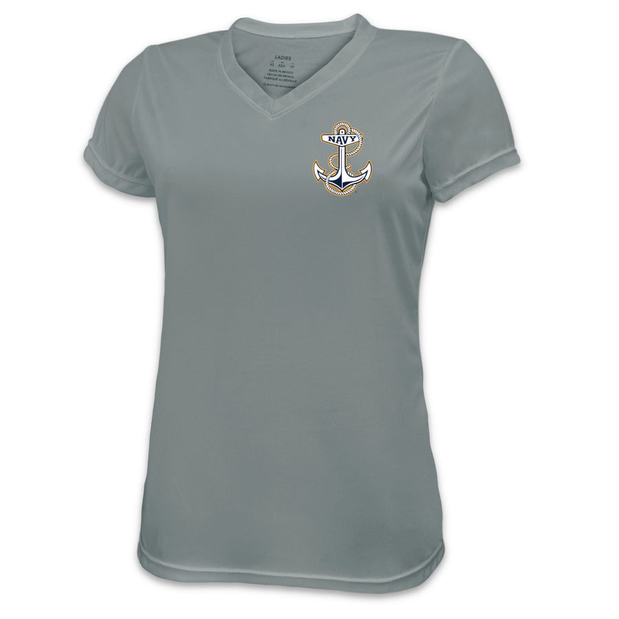 Navy Ladies Anchor Left Chest Performance T-Shirt