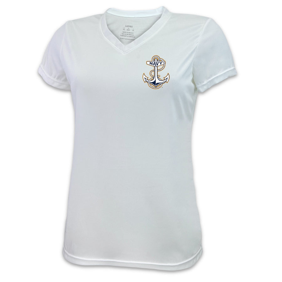 Navy Ladies Anchor Left Chest Performance T-Shirt