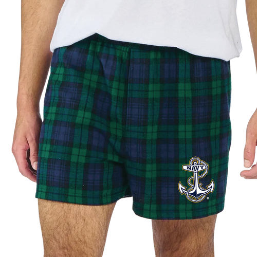 Navy Anchor Logo Flannel Shorts (Blackwatch)