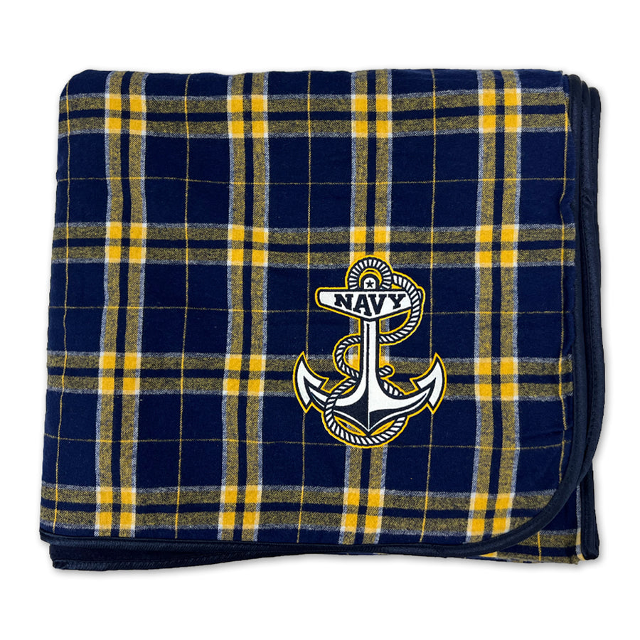 Navy Anchor Premium Flannel Blanket (Navy/Gold)