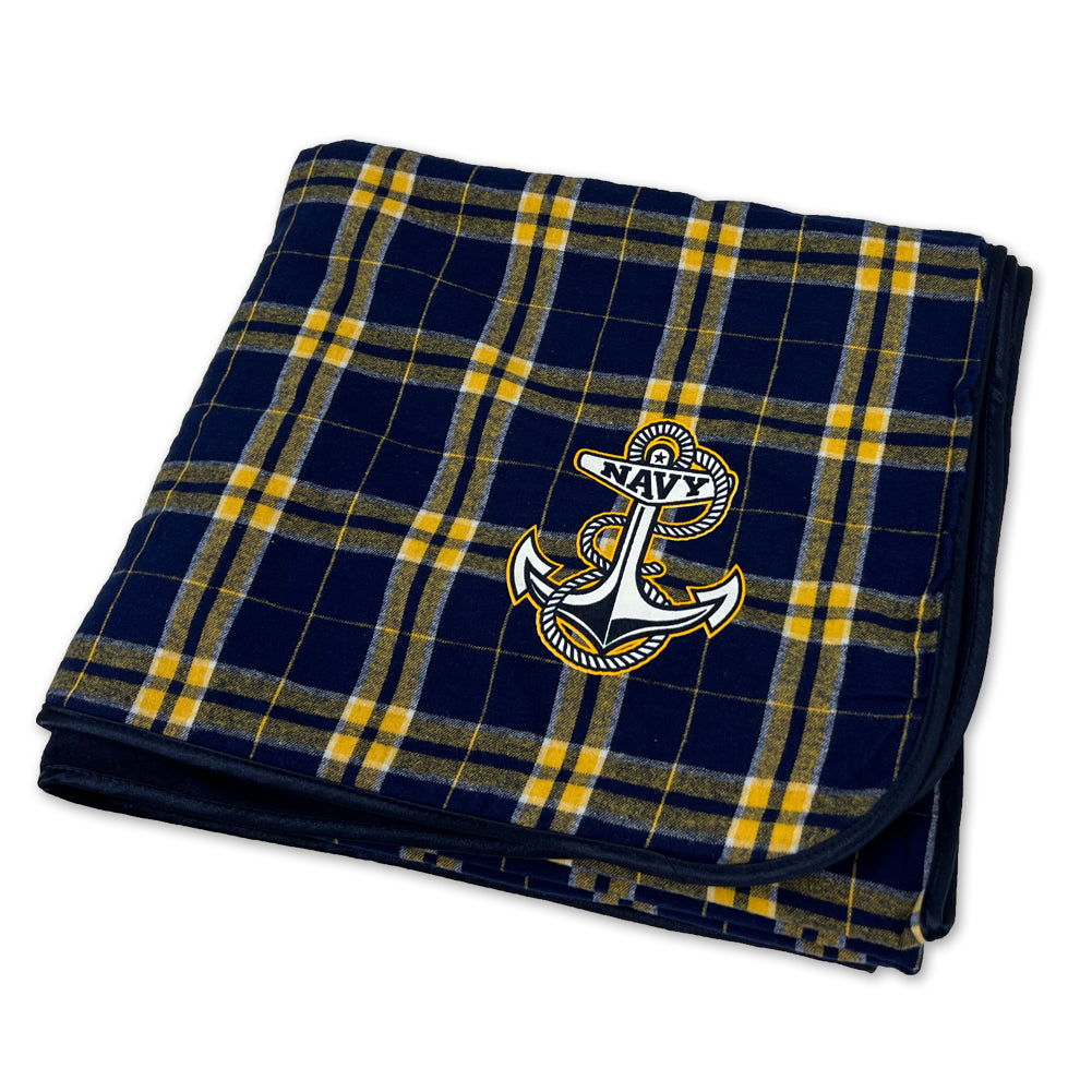 Navy Anchor Premium Flannel Blanket (Navy/Gold)