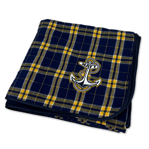 Navy Anchor Premium Flannel Blanket (Navy/Gold)