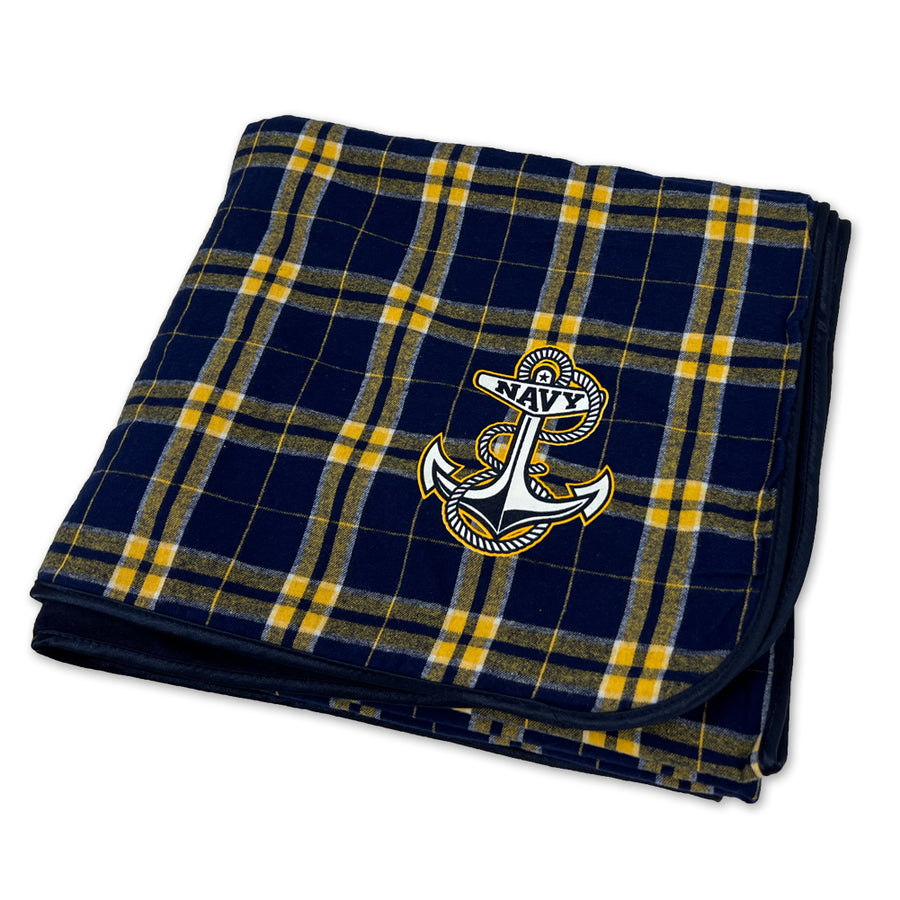 Navy Anchor Premium Flannel Blanket (Navy/Gold)