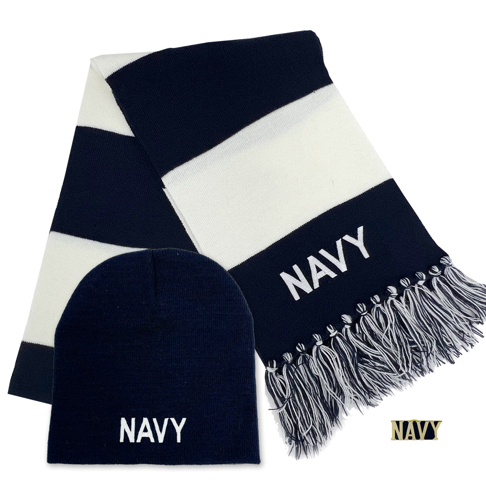 US Navy Scarf/Beanie Gift Pack (Navy/White)