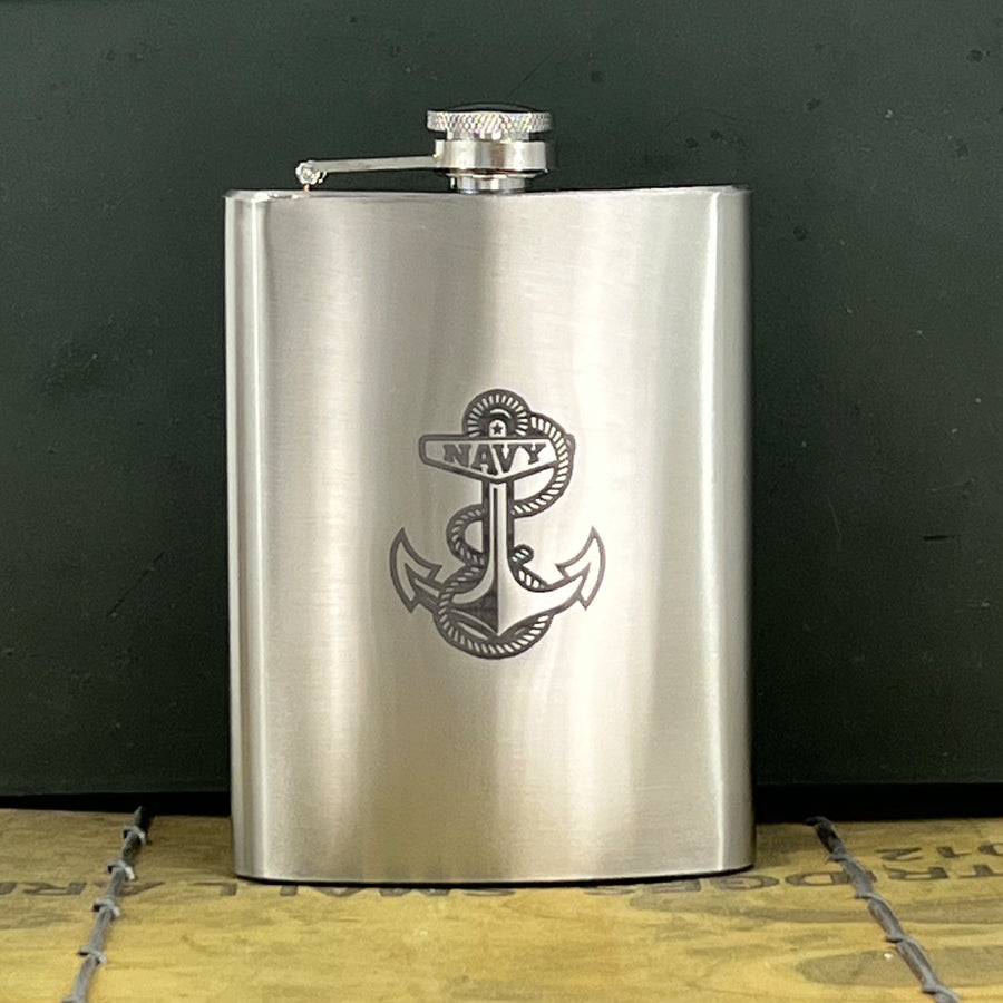 Navy Anchor 8oz Pocket Stainless Steel Canteen