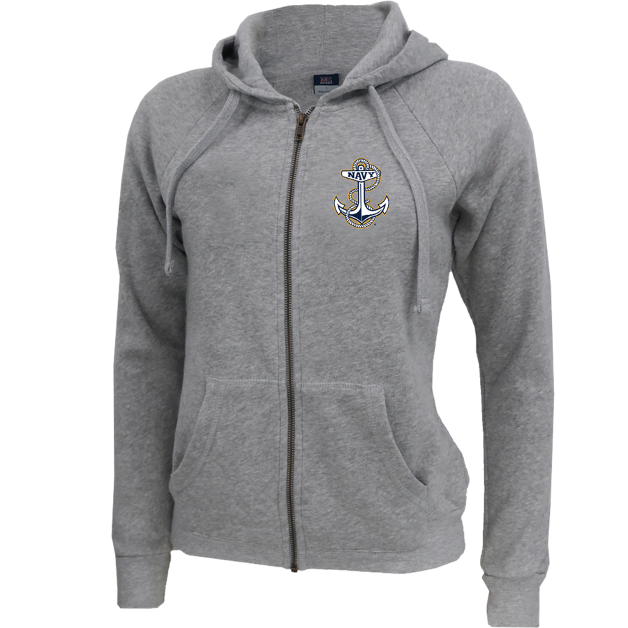 Navy Anchor Ladies Angel Fleece Full Zip Hoodie
