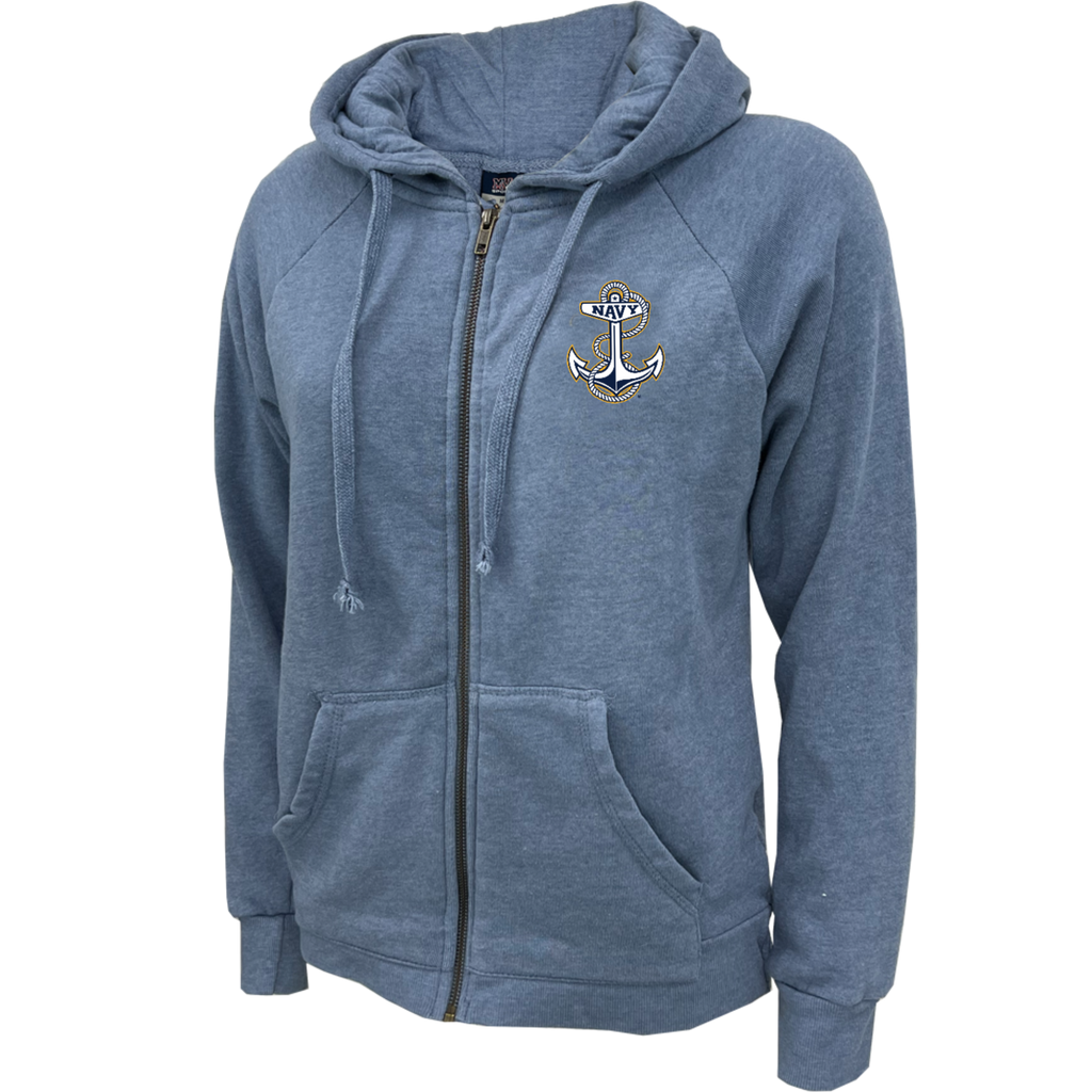 Navy Anchor Ladies Angel Fleece Full Zip Hoodie