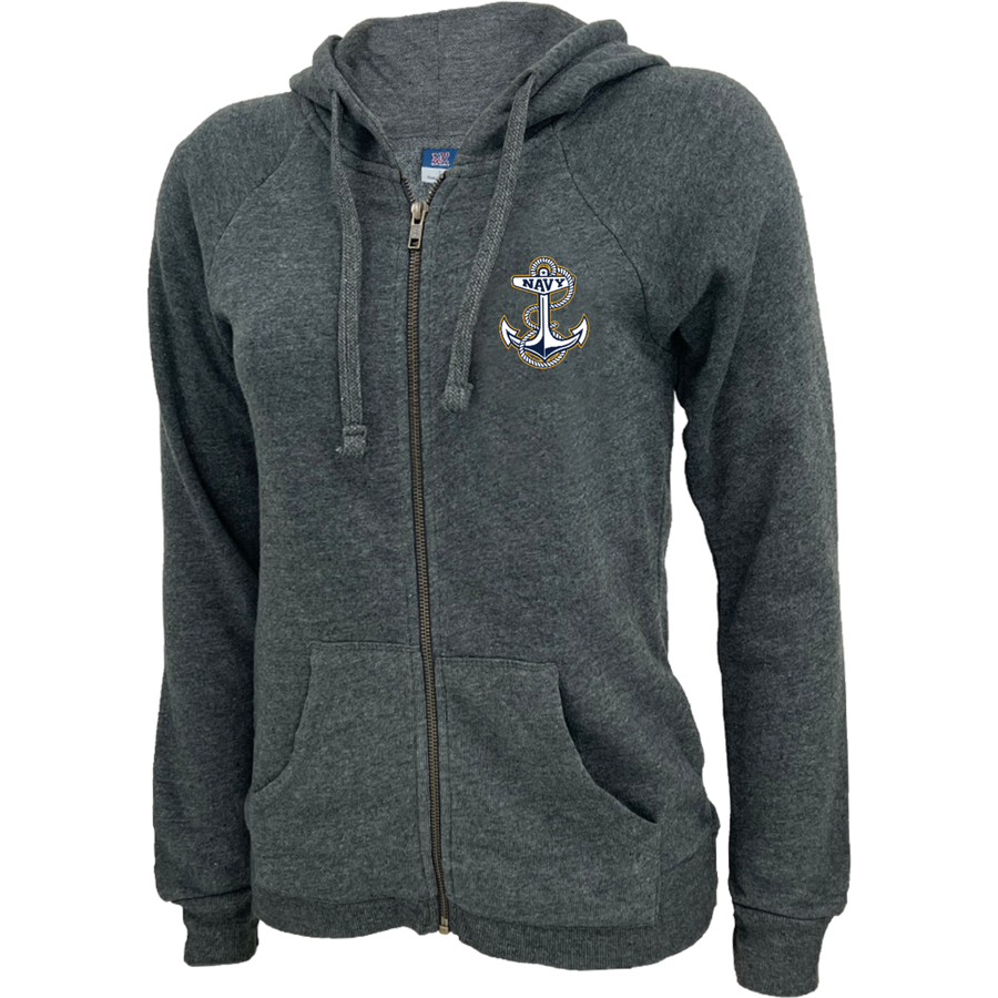 Navy Anchor Ladies Angel Fleece Full Zip Hoodie