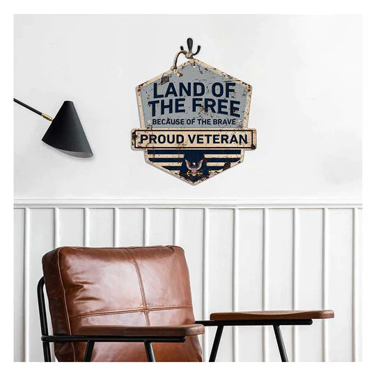 Rustic Badge Land of the Free Veteran Sign Navy