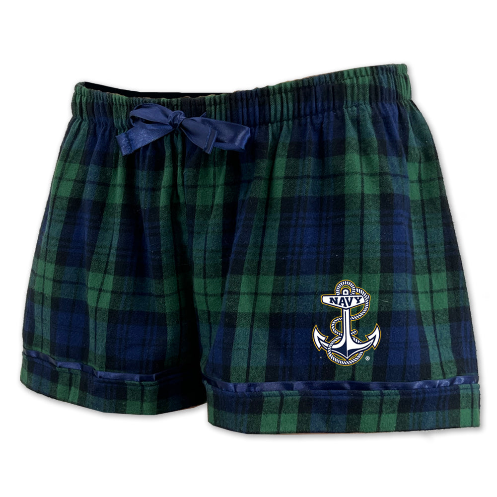 Navy Ladies Anchor Logo Flannel Shorts (Blackwatch)