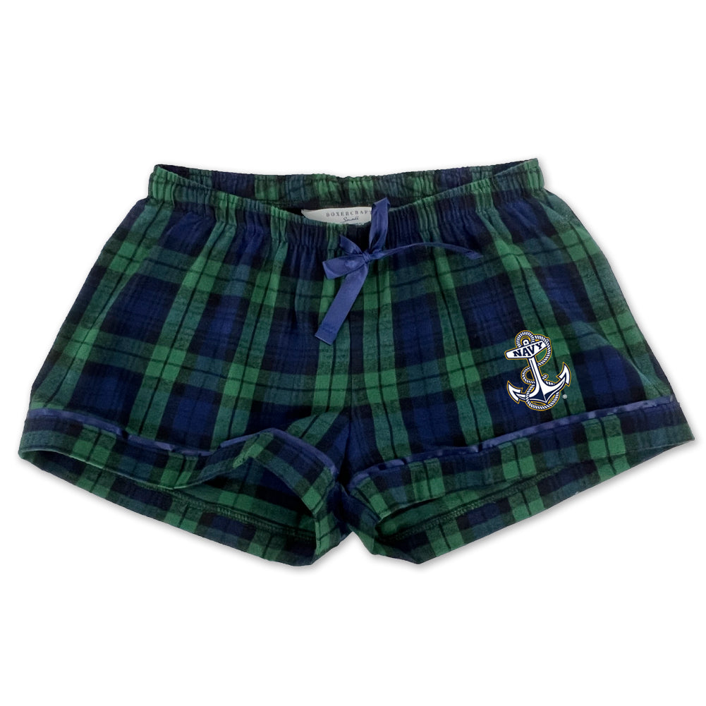 Navy Ladies Anchor Logo Flannel Shorts (Blackwatch)