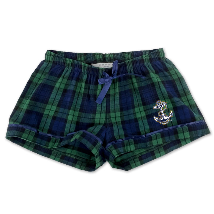 Navy Ladies Anchor Logo Flannel Shorts (Blackwatch)