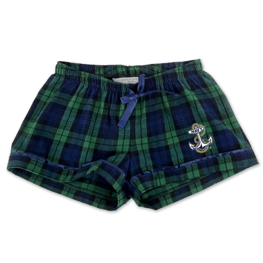 Navy Ladies Anchor Logo Flannel Shorts (Blackwatch)