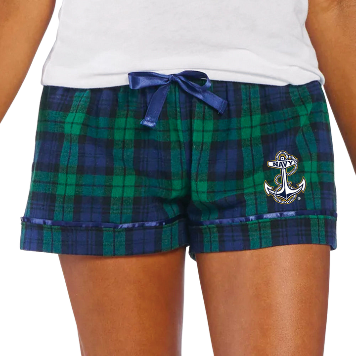 Navy Ladies Anchor Logo Flannel Shorts (Blackwatch)