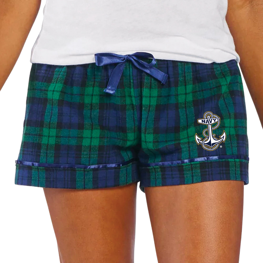 Navy Ladies Anchor Logo Flannel Shorts (Blackwatch)