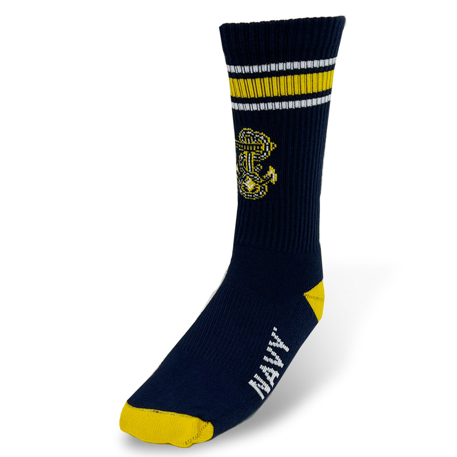 Navy Stripe Anchor Crew Socks (Navy)